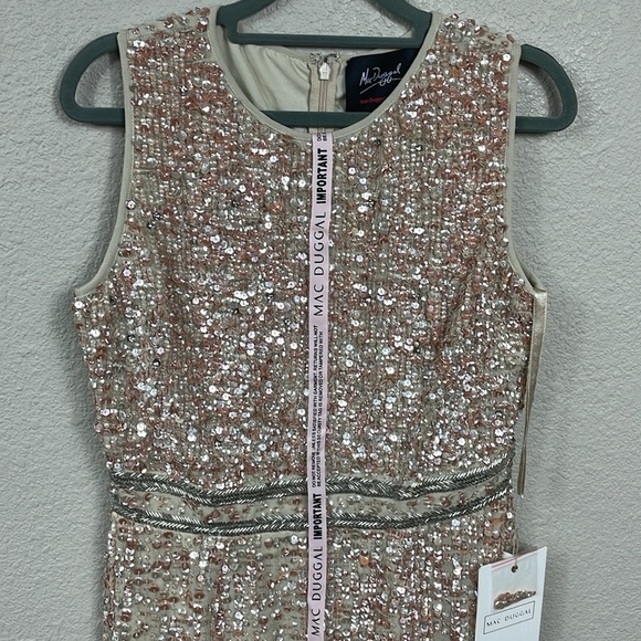 NWT Mac Duggal Nude Sequin Beaded Lace Midi Dress Sleeveless Prom Wedding Sz 8 - Picture 4 of 12